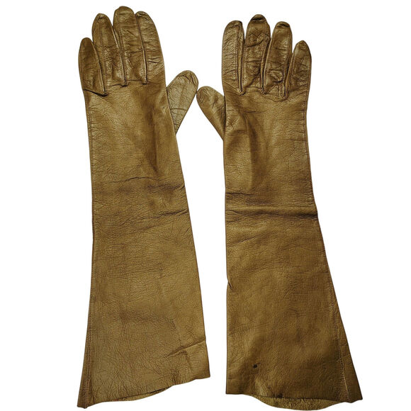 Vintage Brown Washable Long Soft Leather Gloves Made in Italy Size 7R Women - Picture 1 of 2